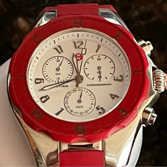 Michele Tahitian Jelly Bean Red Ladies Chronograph Watch - Picture 3 of 16